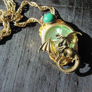 "Time Flies" collection necklace Claudia Myers Designs green w dragon